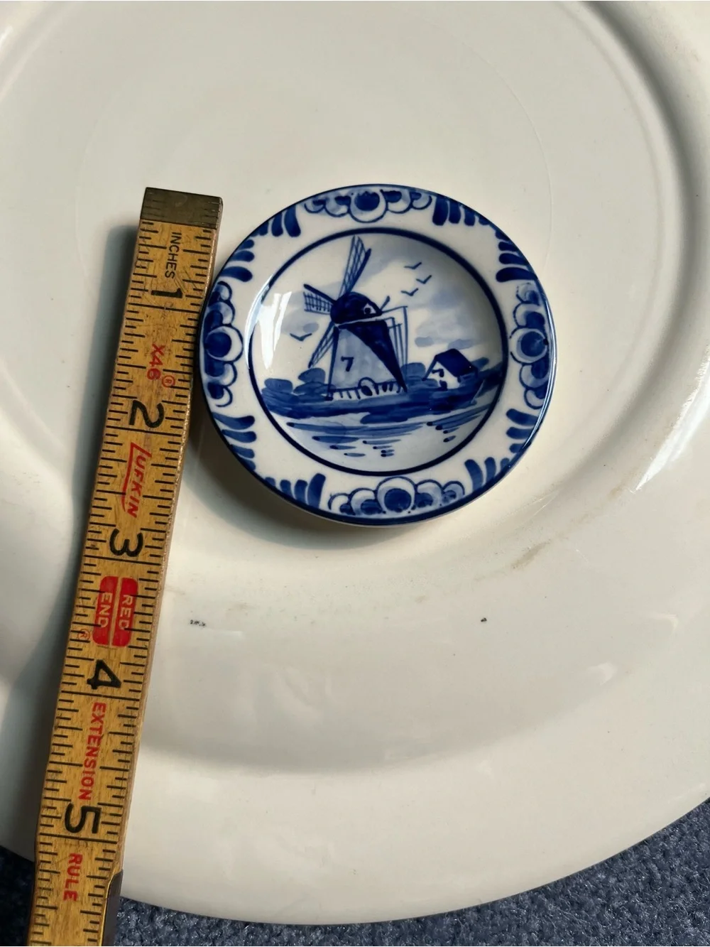 Blue and White Delft-Style Windmill Decorative Plate